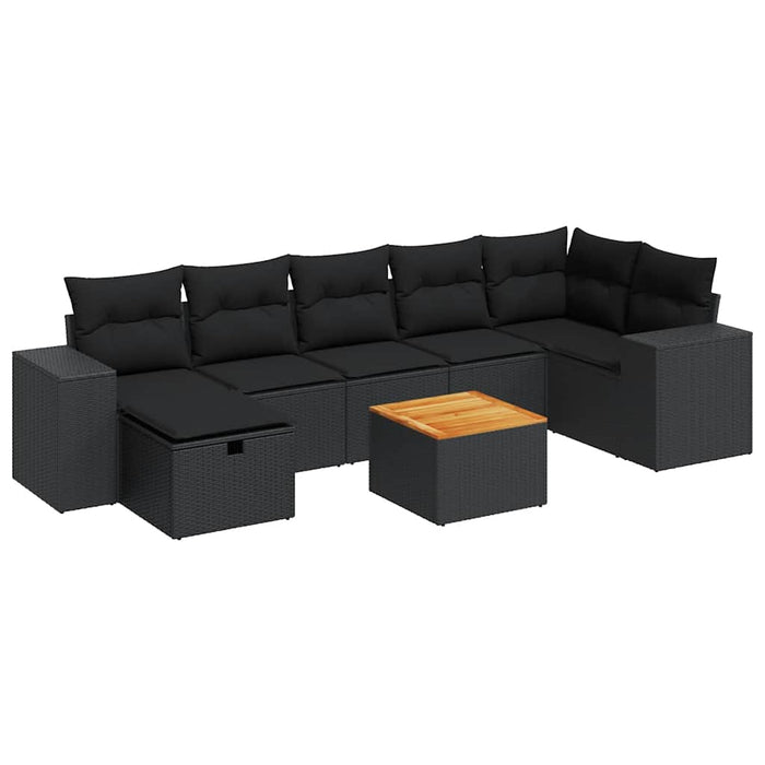 Set mobilier de grădină cu perne, 8 piese, negru, poliratan WALTI