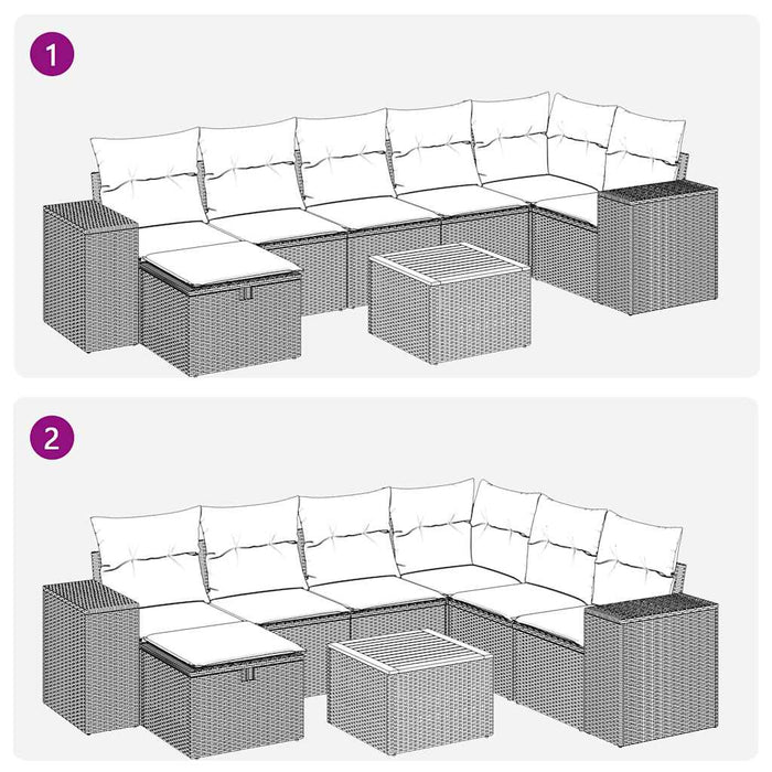 Set mobilier de grădină cu perne, 8 piese, negru, poliratan WALTI