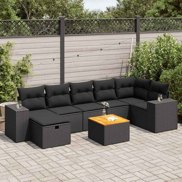 Set mobilier de grădină cu perne, 8 piese, negru, poliratan WALTI