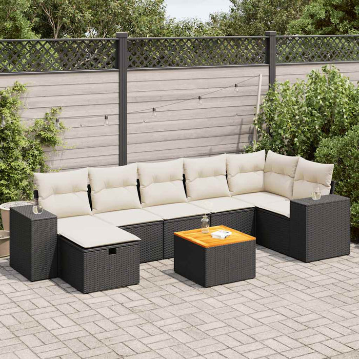 Set mobilier de grădină cu perne, 8 piese, negru, poliratan WALTI