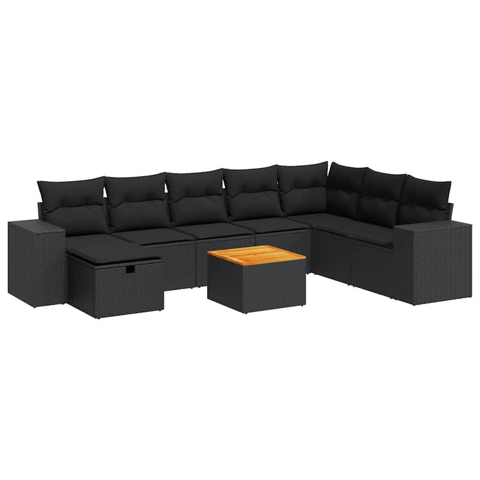 Set mobilier de grădină cu perne, 9 piese, negru, poliratan - WALTI WALTI