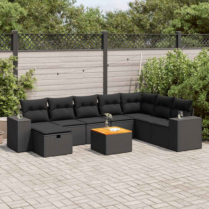 Set mobilier de grădină cu perne, 9 piese, negru, poliratan - WALTI WALTI