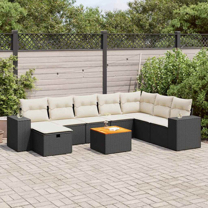 Set mobilier de grădină cu perne, 9 piese, negru, poliratan WALTI