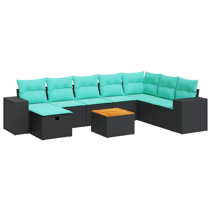 Set mobilier de grădină cu perne, 9 piese, negru, poliratan WALTI