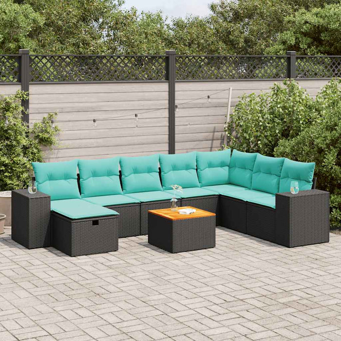 Set mobilier de grădină cu perne, 9 piese, negru, poliratan WALTI