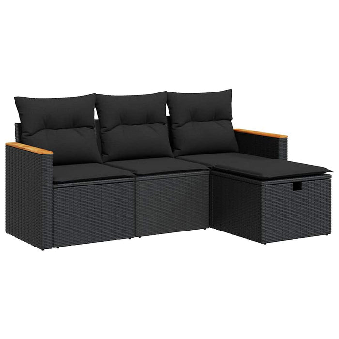 Set mobilier de grădină cu perne, 4 piese, negru, poliratan WALTI