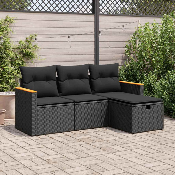 Set mobilier de grădină cu perne, 4 piese, negru, poliratan WALTI