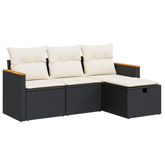 Set mobilier de grădină cu perne, 4 piese, negru, poliratan WALTI