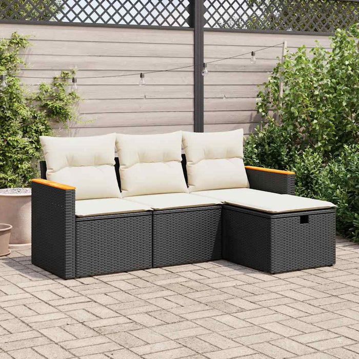 Set mobilier de grădină cu perne, 4 piese, negru, poliratan WALTI