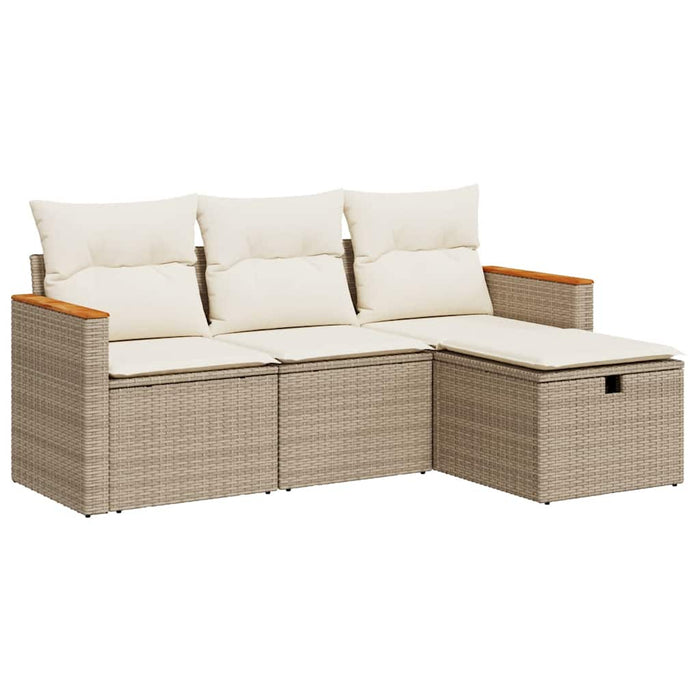 Set canapele de grădină, 4 piese, cu perne, bej, poliratan WALTI