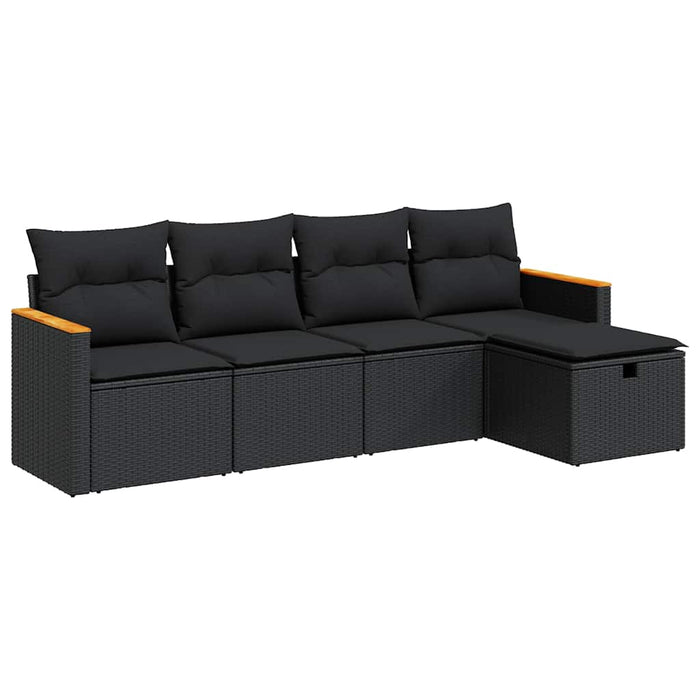 Set mobilier de grădină cu perne, 5 piese, negru, poliratan WALTI