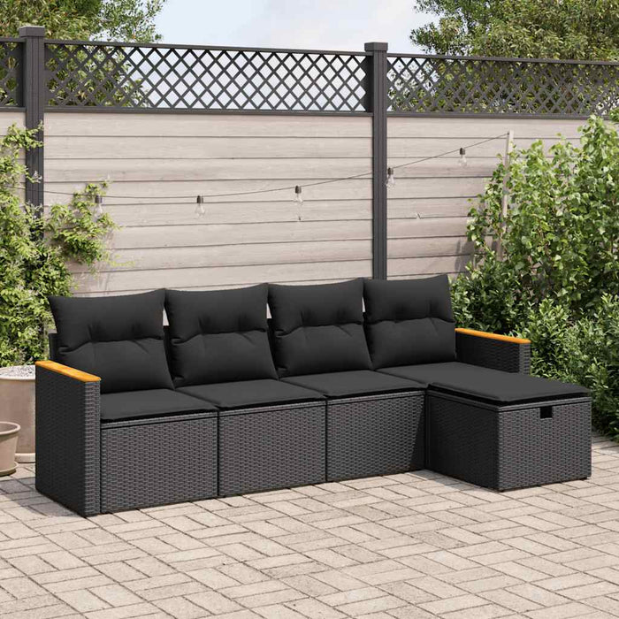 Set mobilier de grădină cu perne, 5 piese, negru, poliratan WALTI