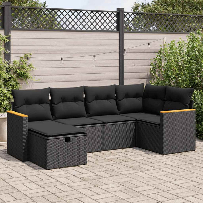 Set mobilier de grădină cu perne, 6 piese, negru, poliratan - WALTI WALTI