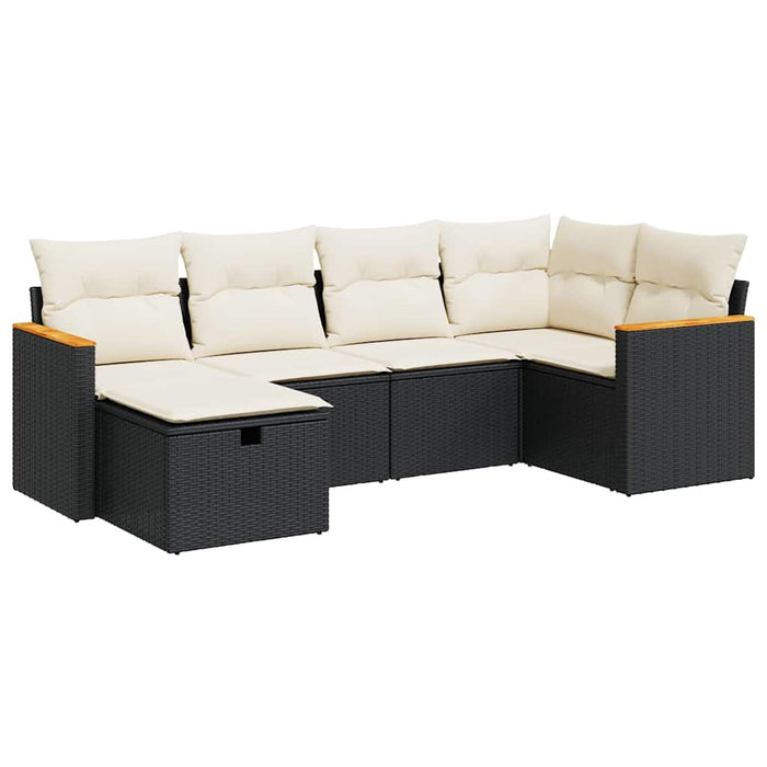 Set mobilier de grădină cu perne, 6 piese, negru, poliratan - WALTI WALTI