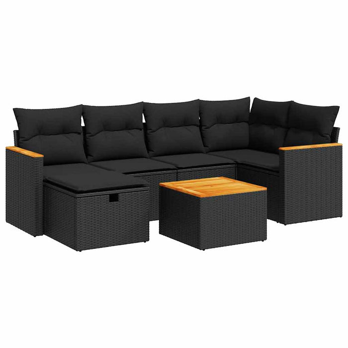 Set canapele de grădină cu perne, 7 piese, negru, poliratan - WALTI WALTI