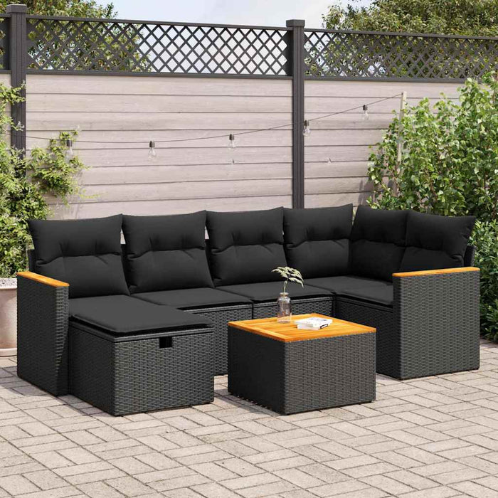 Set canapele de grădină cu perne, 7 piese, negru, poliratan - WALTI WALTI