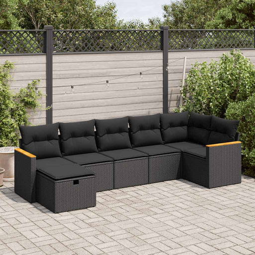 Set canapele de grădină cu perne, 7 piese, negru, poliratan - WALTI WALTI