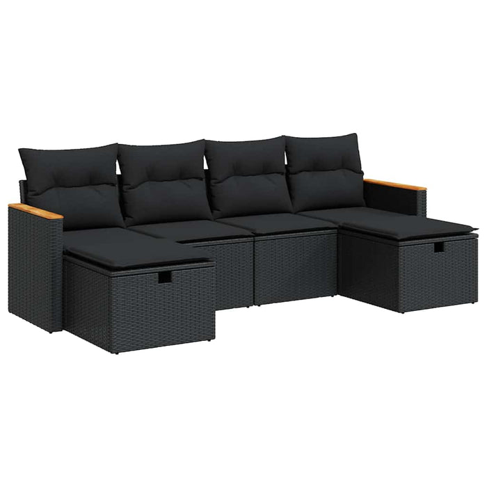 Set mobilier de grădină cu perne, 6 piese, negru, poliratan - WALTI WALTI