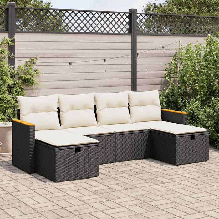 Set mobilier de grădină cu perne, 6 piese, negru, poliratan - WALTI WALTI