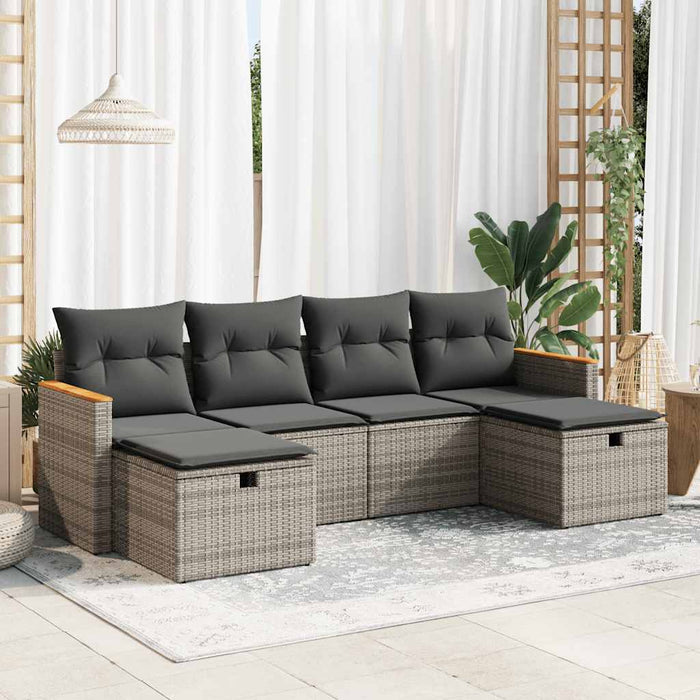 Set mobilier grădină cu perne, 6 piese, gri, poliratan - WALTI WALTI