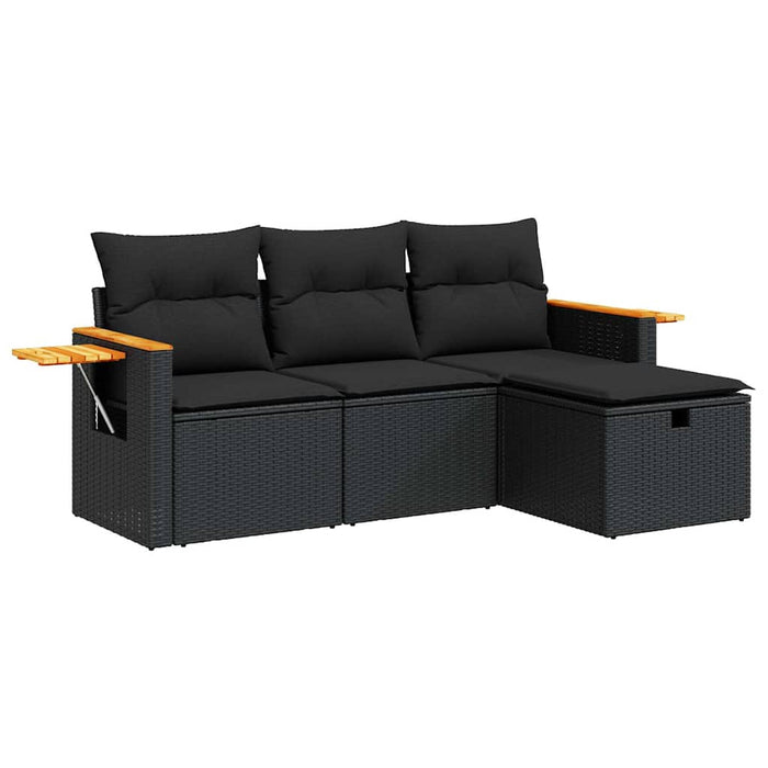 Set mobilier de grădină cu perne, 4 piese, negru, poliratan WALTI