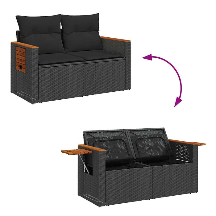Set mobilier de grădină cu perne, 4 piese, negru, poliratan WALTI
