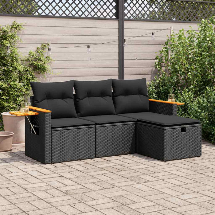 Set mobilier de grădină cu perne, 4 piese, negru, poliratan WALTI