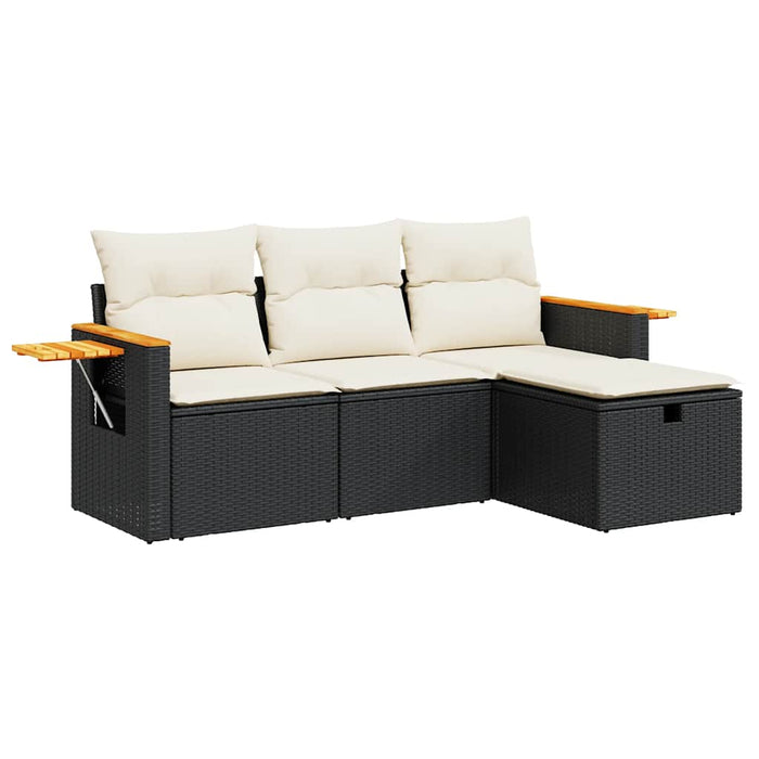Set mobilier de grădină cu perne, 4 piese, negru, poliratan - WALTI WALTI