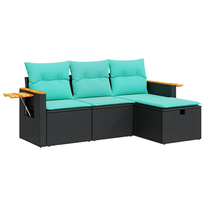 Set mobilier de grădină cu perne, 4 piese, negru, poliratan WALTI