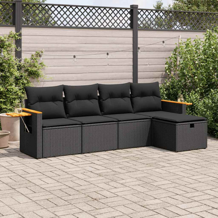 Set mobilier de grădină cu perne, 5 piese, negru, poliratan - WALTI WALTI
