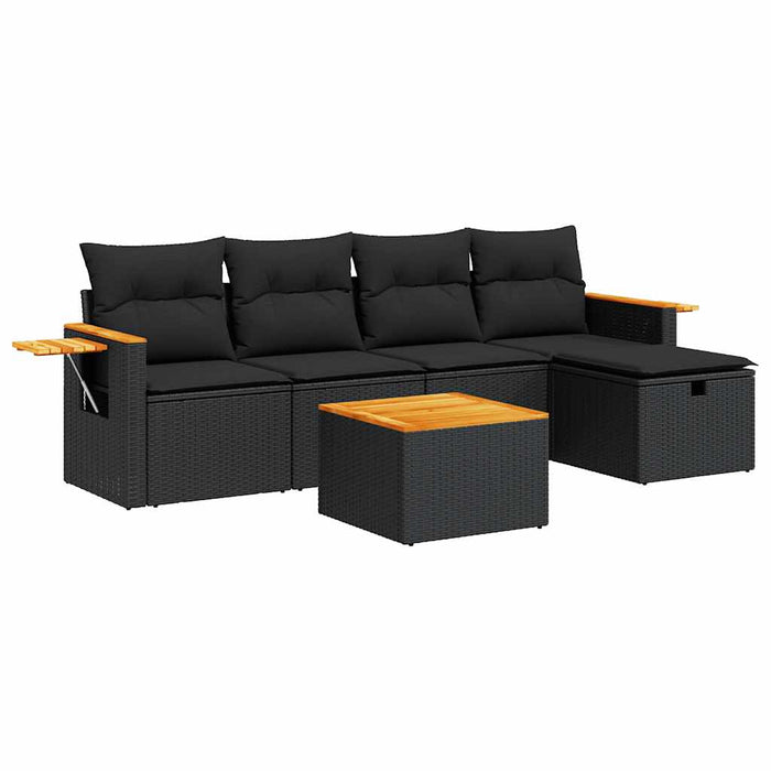 Set mobilier de grădină cu perne, 6 piese, negru, poliratan - WALTI WALTI