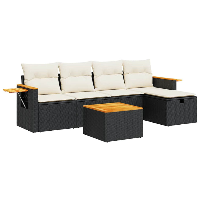 Set mobilier de grădină cu perne, 6 piese, negru, poliratan WALTI