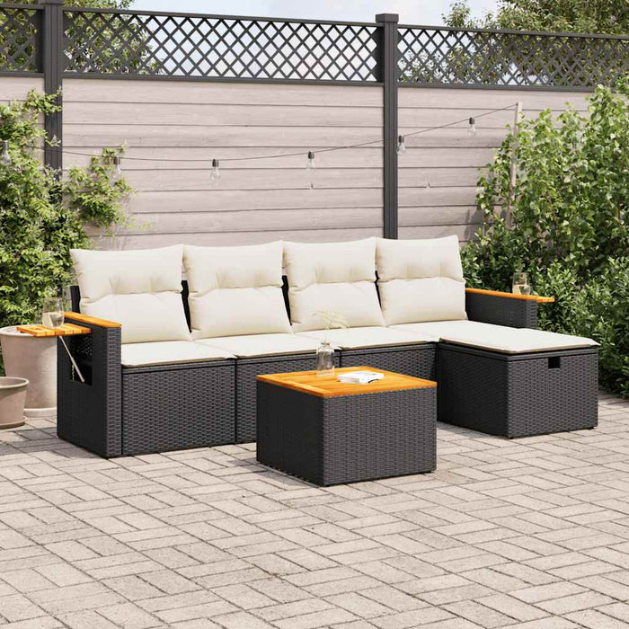 Set mobilier de grădină cu perne, 6 piese, negru, poliratan WALTI
