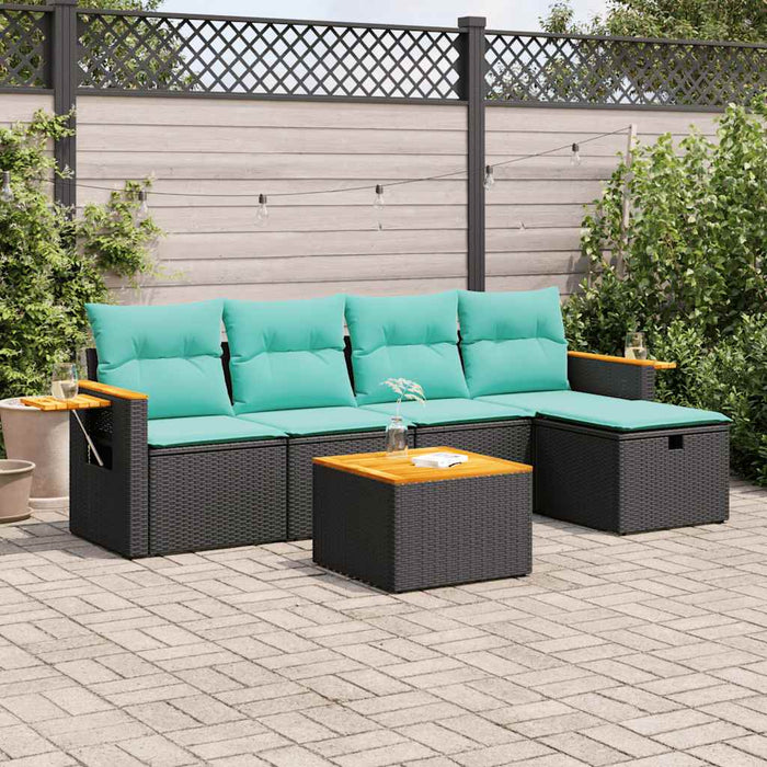Set mobilier de grădină cu perne, 6 piese, negru, poliratan - WALTI WALTI