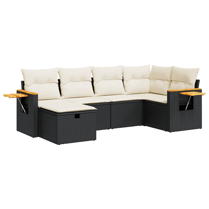 Set mobilier de grădină cu perne, 6 piese, negru, poliratan WALTI