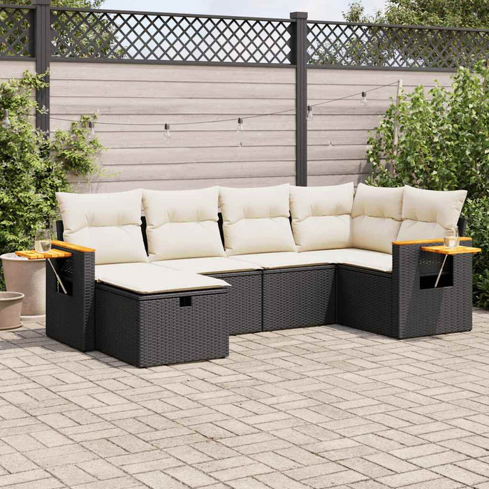 Set mobilier de grădină cu perne, 6 piese, negru, poliratan WALTI
