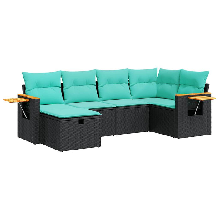 Set mobilier de grădină cu perne, 6 piese, negru, poliratan WALTI