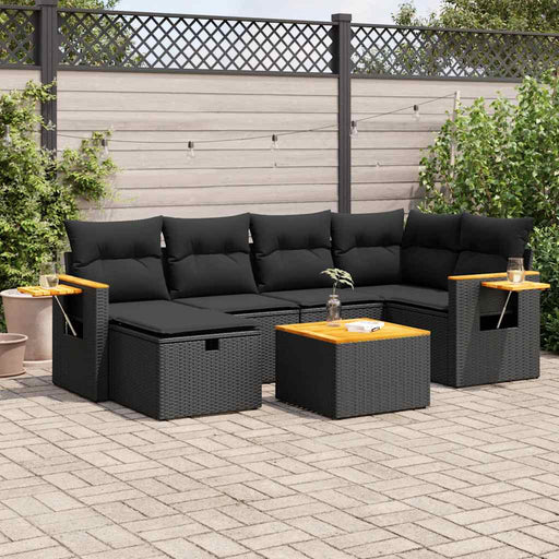 Set canapele de grădină cu perne, 7 piese, negru, poliratan - WALTI WALTI