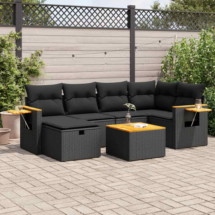 Set canapele de grădină cu perne, 7 piese, negru, poliratan - WALTI WALTI