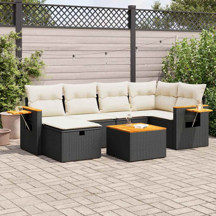 Set canapele de grădină cu perne, 7 piese, negru, poliratan - WALTI WALTI