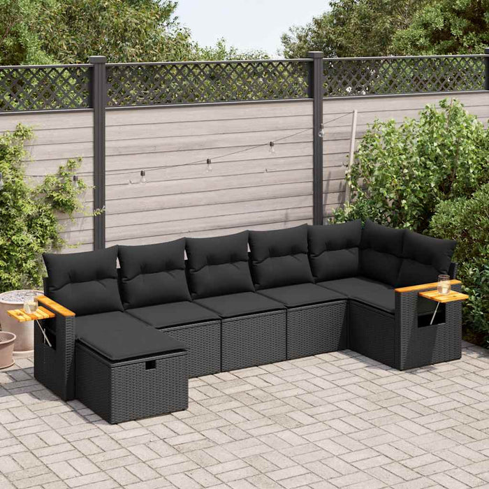 Set canapele de grădină cu perne, 7 piese, negru, poliratan - WALTI WALTI
