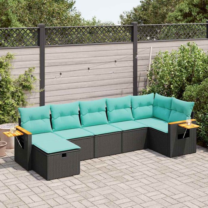 Set canapele de grădină cu perne, 7 piese, negru, poliratan - WALTI WALTI