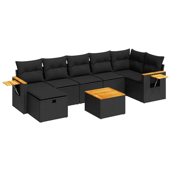 Set mobilier de grădină cu perne, 8 piese, negru, poliratan WALTI