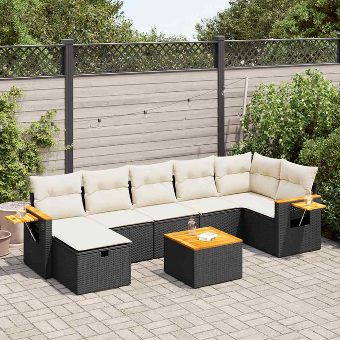 Set mobilier de grădină cu perne, 8 piese, negru, poliratan WALTI