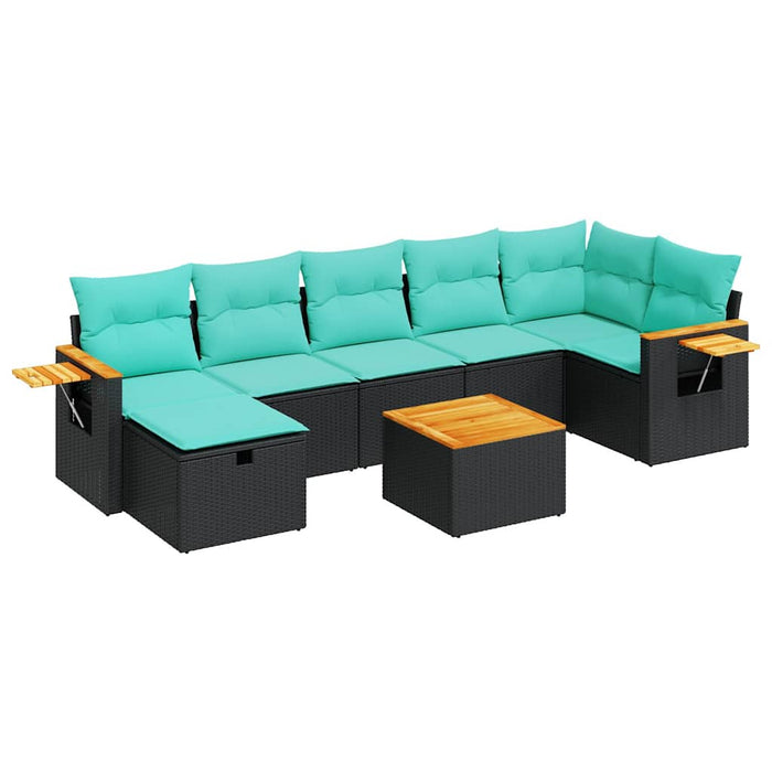 Set mobilier de grădină cu perne, 8 piese, negru, poliratan WALTI
