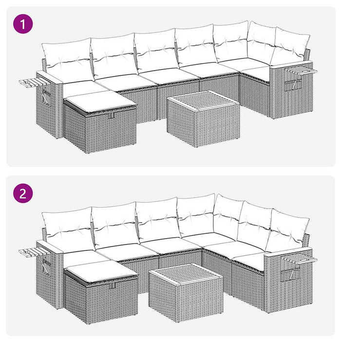 Set mobilier de grădină cu perne, 8 piese, negru, poliratan WALTI
