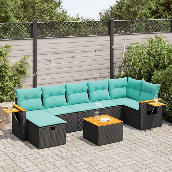 Set mobilier de grădină cu perne, 8 piese, negru, poliratan WALTI