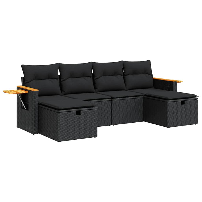 Set mobilier de grădină cu perne, 6 piese, negru, poliratan WALTI