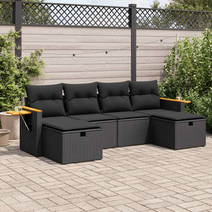 Set mobilier de grădină cu perne, 6 piese, negru, poliratan WALTI