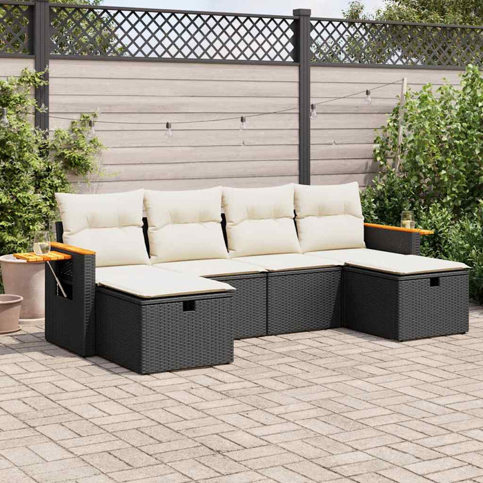 Set mobilier de grădină cu perne, 6 piese, negru, poliratan - WALTI WALTI